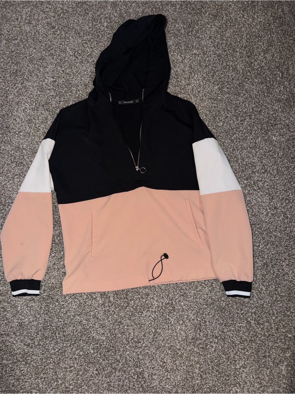 Zara Black, Blush & White Colorblock Hooded Bomber Jacket